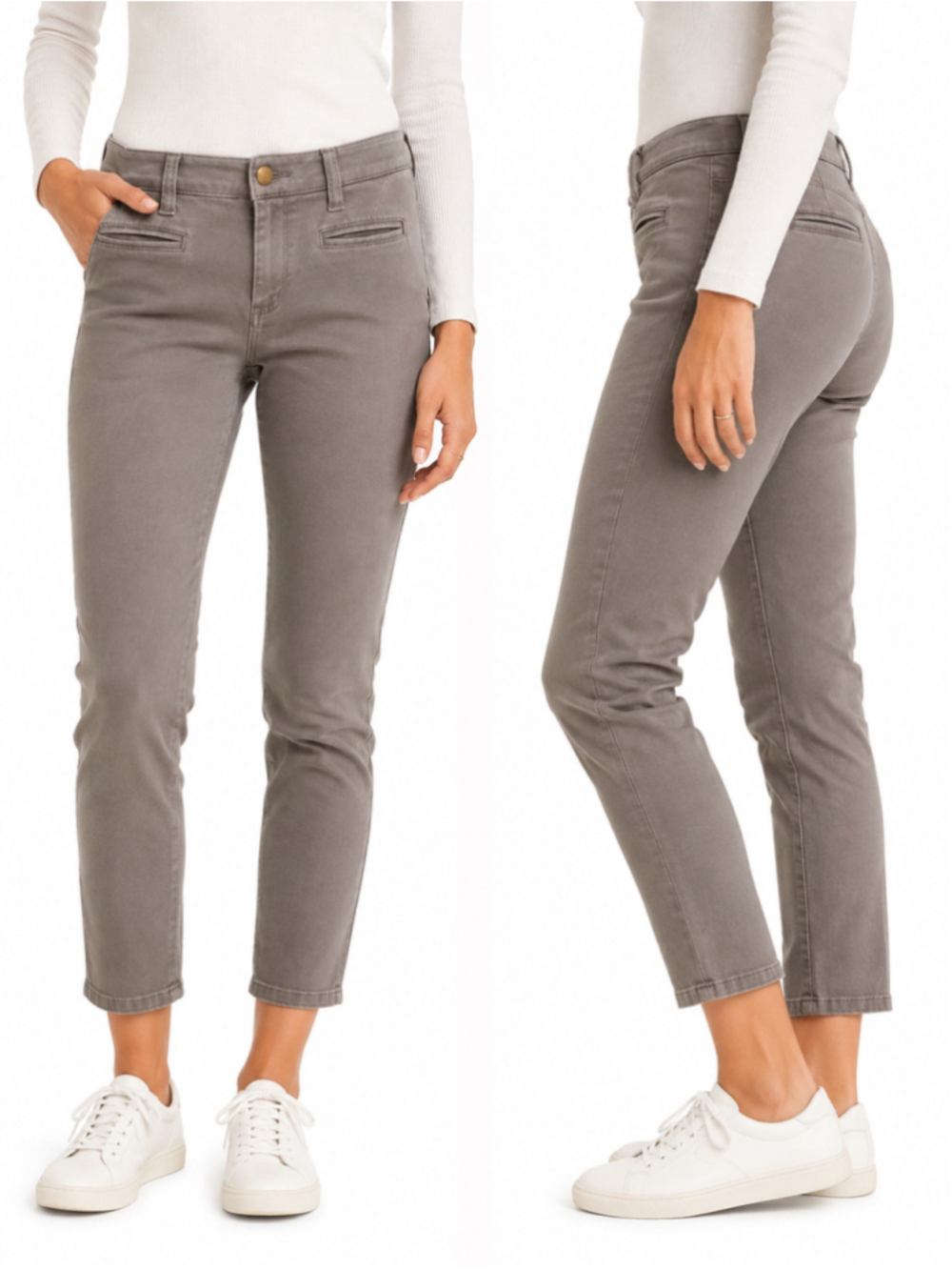 Cabi Jeans Ankle Cropped Pants Grey with zippers Size 14